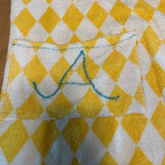 Vintage Terry Cloth Open Front Top Yellow and White Argyle Diamond Checkered - Picture 6 of 7